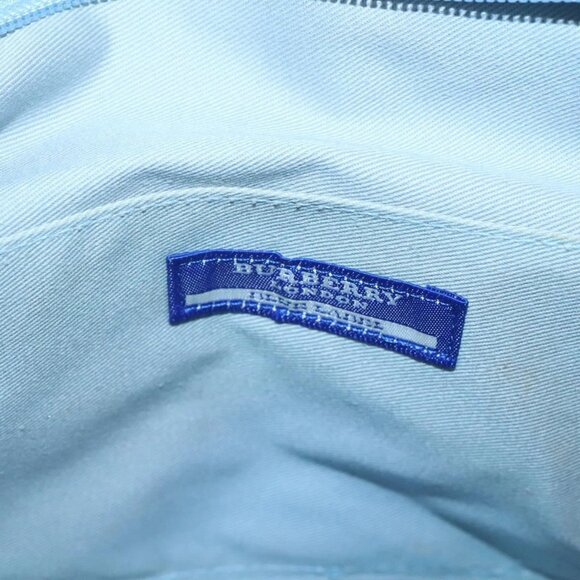BURBERRY Nova Check Blue Label Hand Bag Wool Light Blue Silver Auth - Picture 13 of 16